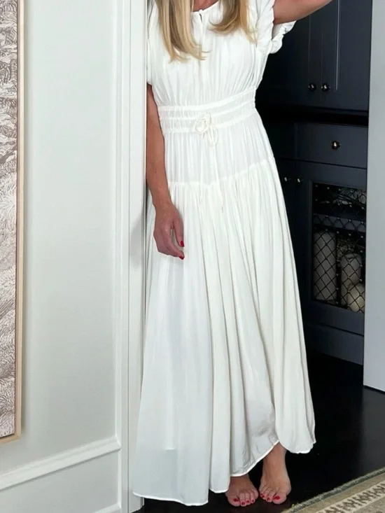 Jcrew Elena dressElegant Cream Maxi Dress with Smocked Waist - Picture 2 of 5